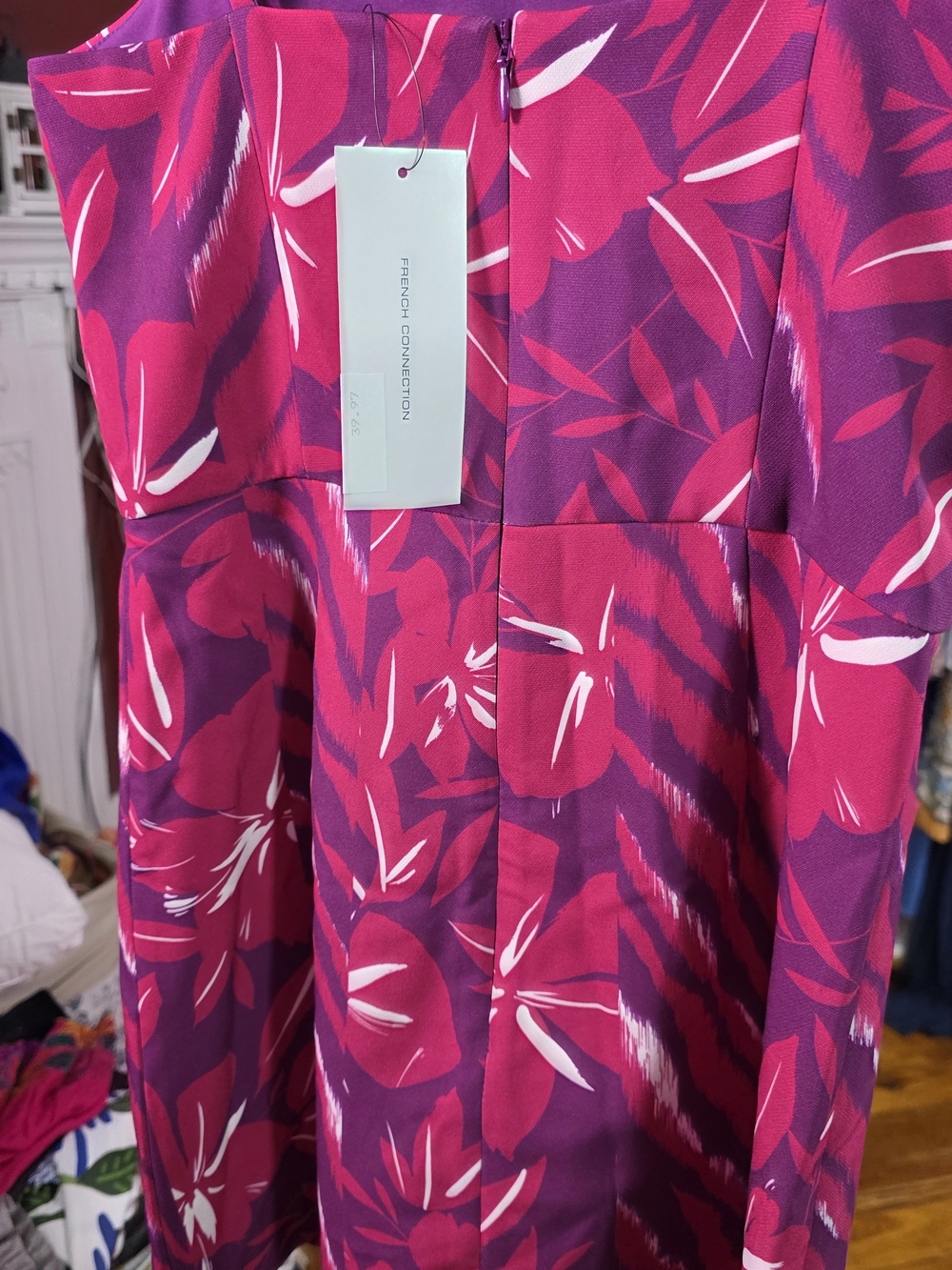 French Connection Tropical Print Mini Dress Pink Purple Strappy‎ NWT - Picture 8 of 9